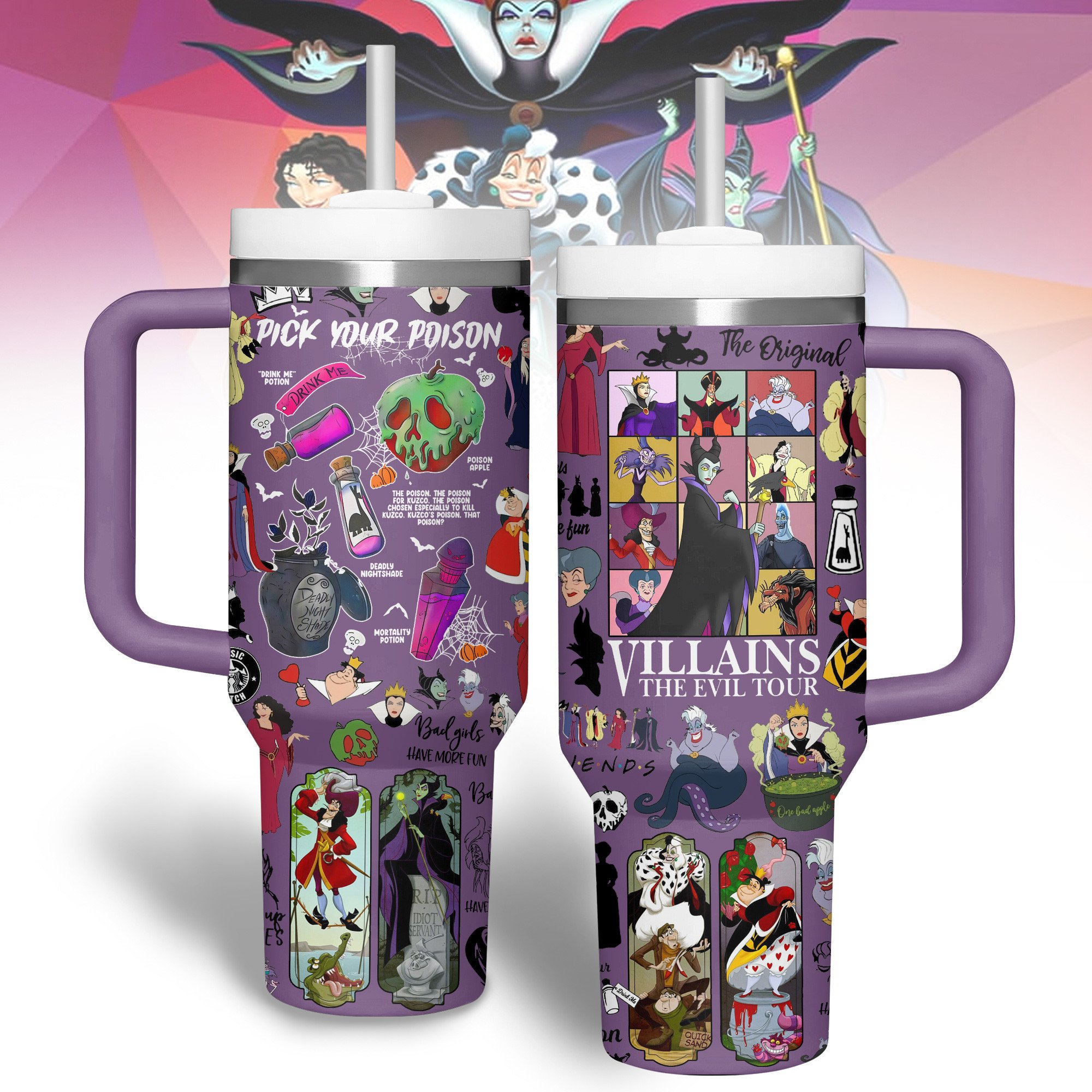 Disney Villains Cartoon Custom Stanley Quencher 40oz Stainless Steel Tumbler - Lemoneer